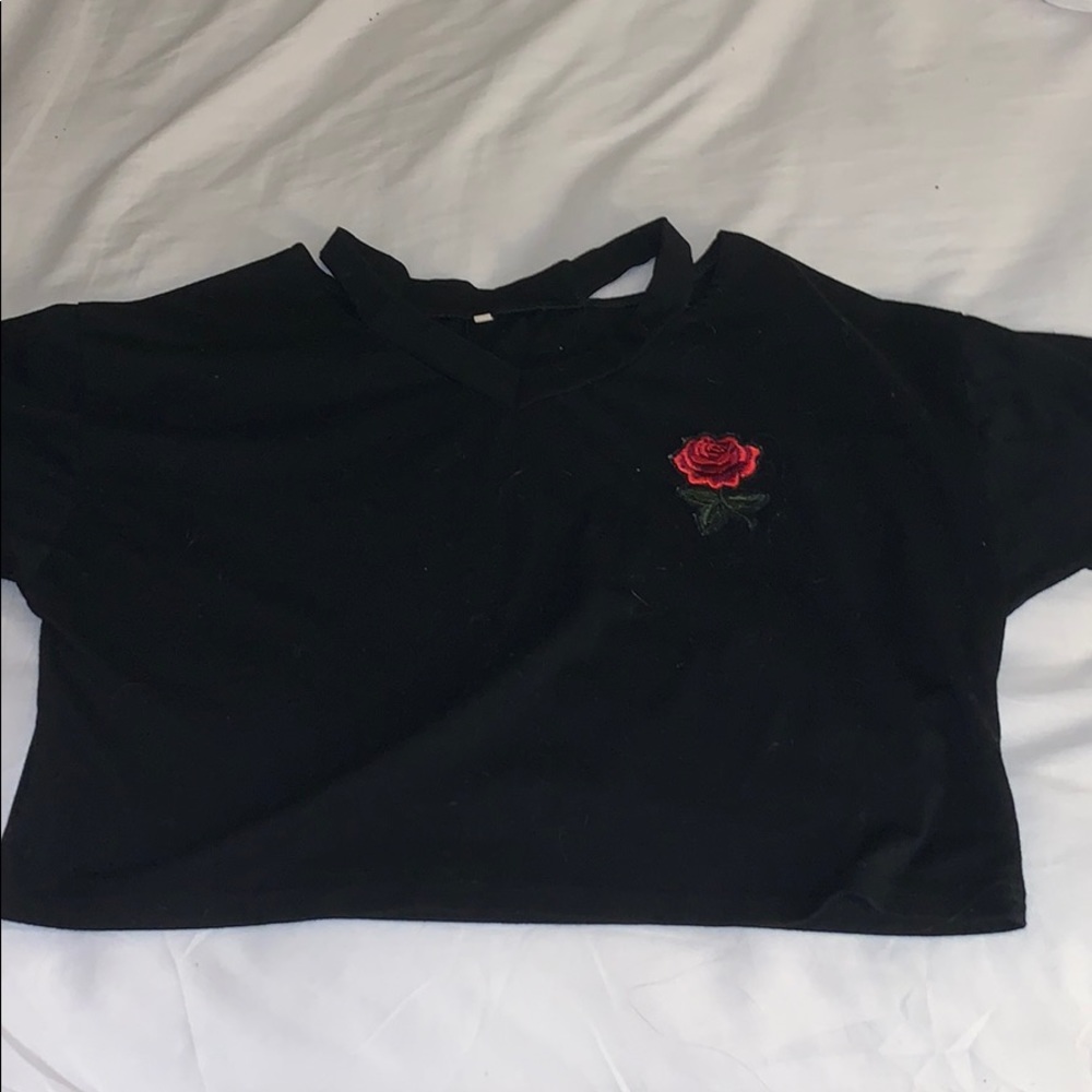 Black crop top with rose